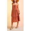 image:imageCHARTOU Womens Summer Spaghetti Straps Dress Cotton Linen Cinched Flowy Midi SundressRusty Red