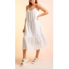 image:imageCHARTOU Womens Summer Spaghetti Straps Dress Cotton Linen Cinched Flowy Midi SundressWhite