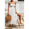 image:imageCHARTOU Womens Summer Spaghetti Straps Empire Waist Hollow Out Lace Patchwork Pleated ALine Long DressWhite