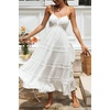 image:imageCHARTOU Womens Summer Spaghetti Straps Empire Waist Hollow Out Lace Patchwork Pleated ALine Long DressWhite