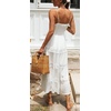 image:imageCHARTOU Womens Summer Spaghetti Straps Empire Waist Hollow Out Lace Patchwork Pleated ALine Long DressWhite