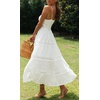 image:imageCHARTOU Womens Summer Spaghetti Straps Empire Waist Hollow Out Lace Patchwork Pleated ALine Long DressWhite