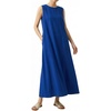 image:imageCHARTOU Summer Linen Maxi Dress Casual Shift Sleeveless Tank Sundress Beach Dresses with PocketsBlue