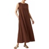 image:imageCHARTOU Summer Linen Maxi Dress Casual Shift Sleeveless Tank Sundress Beach Dresses with PocketsBrown