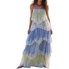 image:imageCHARTOU Women Ombre Tiered Lace Long Dress Spaghetti Strap Crisscross Backless Flowy Tulle Beach Party DressBlue Green