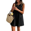 image:imageCHARTOU Women Sleeveless Short Shift Dress Summer Loose Tunic Cute Ruffle Trim Tank Dress with PocketsBlack