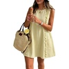 image:imageCHARTOU Women Sleeveless Short Shift Dress Summer Loose Tunic Cute Ruffle Trim Tank Dress with PocketsYellow