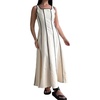 image:imageCHARTOU Women Strap Contrast Trim Linen Tank Long Dress Elegant Zip Up Back Smocked Party Flowy DressApricot