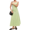 image:imageCHARTOU Women Strap Contrast Trim Linen Tank Long Dress Elegant Zip Up Back Smocked Party Flowy DressGreen