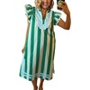 image:imageCHARTOU Women Striped Shift Midi Long Dress Summer Casual Flutter Sleeve Side Slit Vacation SundressGreen