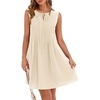image:imageCHARTOU Women Summer Bow Tie Front Pleated Mini Babydoll Dress Crewneck Casual Sleeveless Short Dress PocketsApricot