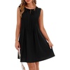 image:imageCHARTOU Women Summer Bow Tie Front Pleated Mini Babydoll Dress Crewneck Casual Sleeveless Short Dress PocketsBlack