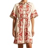 image:imageCHARTOU Women Summer Cotton Linen Mini Dress Short Sleeve Buttoned Paisley Boho Vacation Sundress with BeltRed