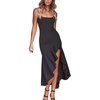 image:imageCHARTOU Womens Stretchy Spaghetti Straps High Slit Irregular Ruffled Bodycon Midi Long Mermaid DressBlack