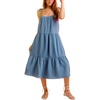 image:imageCHARTOU Womens Summer Spaghetti Straps Dress Cotton Linen Cinched Flowy Midi SundressBlue
