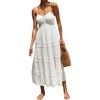 image:imageCHARTOU Womens Summer Spaghetti Straps Empire Waist Hollow Out Lace Patchwork Pleated ALine Long DressWhite