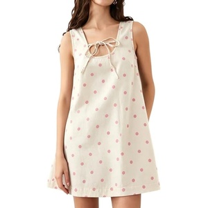 image:imageCHARTOU Women Cute Denim Mini Dress Summer Tie Front Polka Dot Jean Tank A Line Shift Dress with PocketsPink Polka Dot