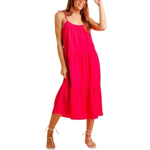 image:imageCHARTOU Womens Summer Spaghetti Straps Dress Cotton Linen Cinched Flowy Midi SundressRose