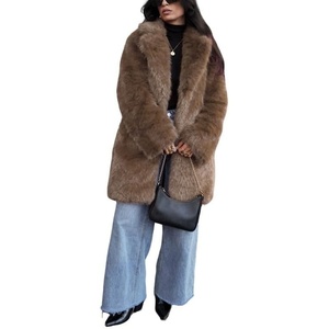 image:imageCHARTOU Womens Faux Fur Coat Luxury Fluffy Lapel Jacket MidLength Winter CoatBrown