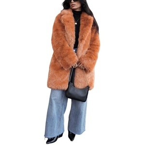 image:imageCHARTOU Womens Faux Fur Coat Luxury Fluffy Lapel Jacket MidLength Winter CoatOrange