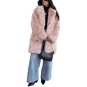image:imageCHARTOU Womens Faux Fur Coat Luxury Fluffy Lapel Jacket MidLength Winter CoatPink