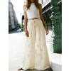 image:imageCHARTOU Women Summer Eyelet Wide Leg Pants Embroidery Floral Boho Drawstring Elastic Waist Flowy Pants with PocketsBeige
