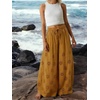 image:imageCHARTOU Women Summer Eyelet Wide Leg Pants Embroidery Floral Boho Drawstring Elastic Waist Flowy Pants with PocketsBrown