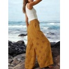 image:imageCHARTOU Women Summer Eyelet Wide Leg Pants Embroidery Floral Boho Drawstring Elastic Waist Flowy Pants with PocketsBrown