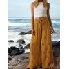 image:imageCHARTOU Women Summer Eyelet Wide Leg Pants Embroidery Floral Boho Drawstring Elastic Waist Flowy Pants with PocketsBrown