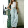 image:imageCHARTOU Women Summer Eyelet Wide Leg Pants Embroidery Floral Boho Drawstring Elastic Waist Flowy Pants with PocketsLight Blue