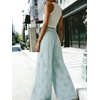 image:imageCHARTOU Women Summer Eyelet Wide Leg Pants Embroidery Floral Boho Drawstring Elastic Waist Flowy Pants with PocketsLight Blue