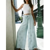 image:imageCHARTOU Women Summer Eyelet Wide Leg Pants Embroidery Floral Boho Drawstring Elastic Waist Flowy Pants with PocketsLight Blue