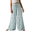 image:imageCHARTOU Women Summer Eyelet Wide Leg Pants Embroidery Floral Boho Drawstring Elastic Waist Flowy Pants with PocketsLight Blue