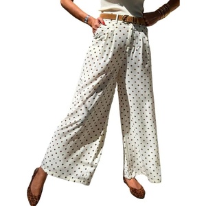 image:imageCHARTOU Women Polka Dot Palazzo Pants Summer Loose Wide Leg Pants Baggy Elastic High Waist Beach TrousersWhite
