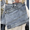 image:imageCHARTOU Womens Summer High Rise Asymmetrical Jean Shorts Criss Crossover Hot ShortsLight Blue