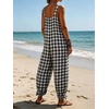 image:imageCHARTOU Women Plaid Gingham Jumpsuit Summer Casual Cotton Overalls Baggy Barrel Wide Leg Pants with PocketsBlack