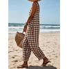 image:imageCHARTOU Women Plaid Gingham Jumpsuit Summer Casual Cotton Overalls Baggy Barrel Wide Leg Pants with PocketsChocolate Brown