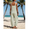 image:imageCHARTOU Women Plaid Gingham Jumpsuit Summer Casual Cotton Overalls Baggy Barrel Wide Leg Pants with PocketsGreen