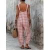image:imageCHARTOU Women Plaid Gingham Jumpsuit Summer Casual Cotton Overalls Baggy Barrel Wide Leg Pants with PocketsPink