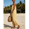 image:imageCHARTOU Women Plaid Gingham Jumpsuit Summer Casual Cotton Overalls Baggy Barrel Wide Leg Pants with PocketsYellow