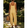 image:imageCHARTOU Women Plaid Gingham Jumpsuit Summer Casual Cotton Overalls Baggy Barrel Wide Leg Pants with PocketsYellow