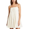 image:imageCHARTOU Women Spaghetti Strap Romper Summer Cotton Linen Overall Pleated Mini DressCream