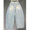 image:imageCHARTOU Boyfriend Barrel Jeans Women Cropped Baggy Jeans Y2k Embroidery Denim Wide Leg Pants PatchworkLight Blue
