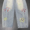 image:imageCHARTOU Boyfriend Barrel Jeans Women Cropped Baggy Jeans Y2k Embroidery Denim Wide Leg Pants PatchworkLight Blue