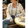image:imageCHARTOU Floral Zip Collared Knit Cardigan Oversized Boho Sweater Jacket with PocketsBlue