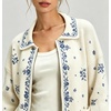 image:imageCHARTOU Floral Zip Collared Knit Cardigan Oversized Boho Sweater Jacket with PocketsBlue
