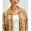 image:imageCHARTOU Floral Zip Collared Knit Cardigan Oversized Boho Sweater Jacket with PocketsBrown