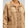 image:imageCHARTOU Floral Zip Collared Knit Cardigan Oversized Boho Sweater Jacket with PocketsBrown