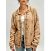 image:imageCHARTOU Floral Zip Collared Knit Cardigan Oversized Boho Sweater Jacket with PocketsBrown