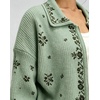 image:imageCHARTOU Floral Zip Collared Knit Cardigan Oversized Boho Sweater Jacket with PocketsGreen
